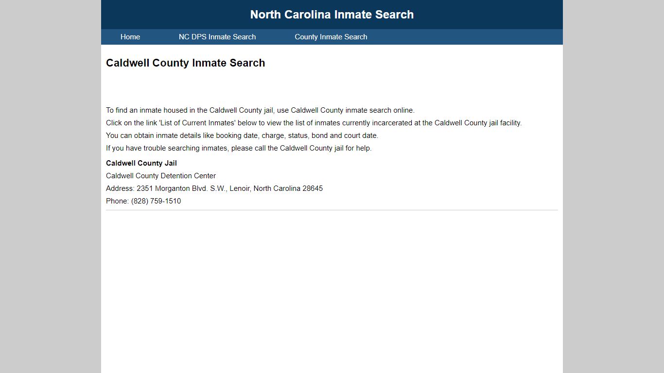 Caldwell County Inmate Search